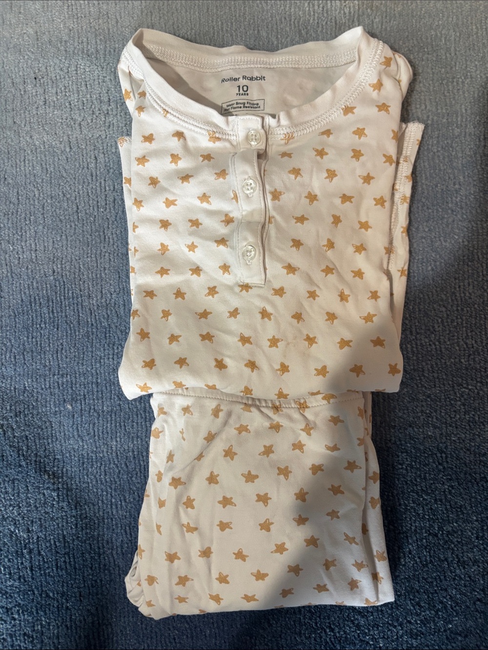 Roller Rabbit Kids Cream Pajama Set with Gold Star Print